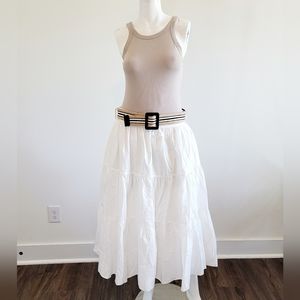 A Loves A White 100% Cotton Coastal Cowgirl Pocketed Belted Midi Skirt Med